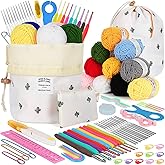 غوودرن مجموعة كروشيه للمبتدئين من 64 قطعة، مجموعة للمبتدئين في الحياكة مع 9 كرات غزل واكسسوارات ادوات الحياكة وشنطة تخزين، مج