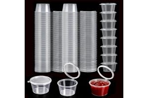 100 stycken burkar med lock, 50 ml, plast, läckagesäker, för såser, dips | 100 stycken, 50 ml, plast, lock, läckagesäker, mikrovågsugnssäker, återanvändbar, för såser, dips, kryddor