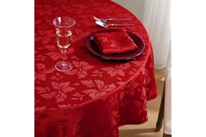 Romanstile Red Christmas Table Cloth Round 150 cm,Water-Repellent & Wipe Clean,Floral Jacquard Xmas Tablecloth for Holiday Dining,Christmas Dinner,New Year Party,Garden,Outdoor,Tea Time,Table Cover