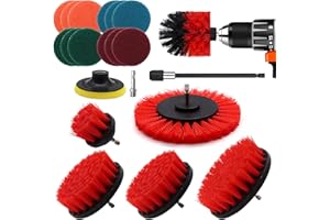 VIBRATITE 20 Pièces Brosse Nettoyage Perceuse, Multifonctionnel Brosse Visseuse Nettoyage Kit pour Salle de Bain, Cuisine, Tapis, Sol, Carreaux, Voiture, Jantes - Rouge Drill Brush