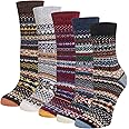 Justay Pucott 5 Pairs Ladies Winter Socks Breathable Soft Socks, Wool Thick Socks Colourful Socks Gifts for Women