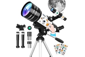 UNCLEHU Telescopio per Adulti&Bambini Principianti, 15X-150X, Telescopio Astronomico Professionale 70/300mm con Adesivi&Treppiede de Table&Filtro Lunare, Telescopi bambini per osservazioni terrestri e lunar
