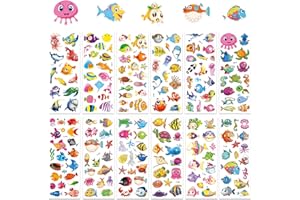 GOERPN 12 Feuilles 3D Autocollants Stickers Animaux Marins pour Enfants,Thème poisson,3D mousse sous la mer Gommettes Animaux de l'océan pour l'artisanat Créatures de la mer,Décoration à faire soi-même