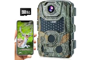 Crenova Wildkamera 4K 32MP mit 32GB microSD 940nm IR LEDs Bluetooth Bewegungsmelder Nachtsicht Spielkamera Wildtierkamera IP66 Wildbeobachtung Waldkamera Kabellose Übertragung