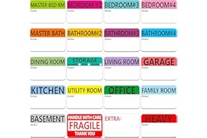 Hebayy 500 pcs 20 Designs Pre-Printed Color-Coded Home Moving Packing BoX Labels with Writable Notes Areas, Each Measures 2 inch X 3 inch,Black