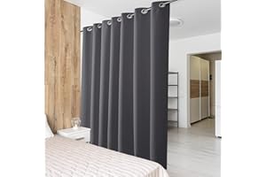 ‎PONY DANCE PONY DANCE Thermovorhang Hitzeschutz Haustür & Trennwand Raumteiler Vorhang 1er Set H 210 x B 254 cm Türvorhang Hitzeschutz Extra Breite Gardine Grau Verdunklung Ösenschal Blickdicht