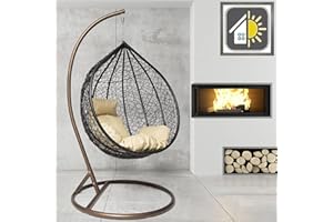 GOODS EMPORIUM Premium Hanging Egg Chair Outdoor Garden Swing Chair Hammock Chair with Cushions - FREE COVER INCLUDED (Large, Brown - Black - Beige)
