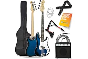 3rd Avenue Full Size 4/4 Electric Bass Guitar Beginner Pack Kit with 15W Amplifier, Bag, Cable, Strap, Stand and Spare Strings – Blue