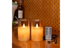 Lonkenn 2 pezzi Candele LED Ricaricabili, Fiamma Tremolante Candela LED con Marrone Vetro, Ricaricabili Candela con Telecomando e Timer per Natale Feste Decorazione Casa Matrimonio -10cm