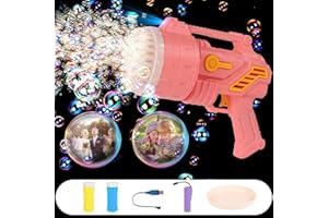 Pistolets à Bulles, GuKKK 69 Trous Machines à Bulles Gatling, Fabricant Bulle pour Enfants, Machine à Bulles Automatique, Pistolet Bulle LED, pour l'extérieur, Fête, Mariage et Anniversaire (Ros)
