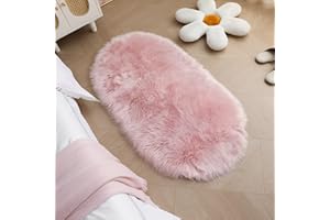 Achiiso Oval Soft Fluffy Shaggy Area Rug Non-Slip Plush Faux Fur Floor Carpets for Bedroom Living Room Home Decorative Kids Play Mats(Pure Pink,60x120CM)