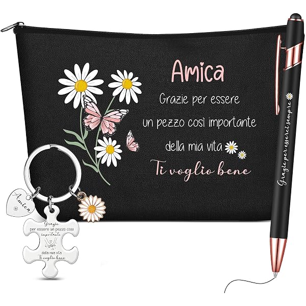 Xuniea Regalo per Colleghe 1 Borsa Cosmetica 1 Portachiavi a Forma di Cuore 1 Penna a Sfera per Colleghi Amiche Regali Compleanno Ringraziamento Natale