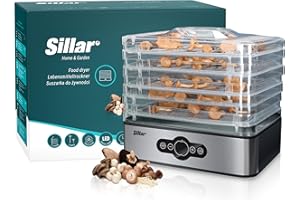 WESSPER Sillar Deshidratador de Alimentos 240W, Desecadora de Fruta con 5 Bandejas Ajustables, Temperatura Regulable 35°-70°C y Temporizador 0-99h, para Verduras Carne Flores, sin BPA