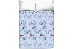 PENSIERI DELICATI Copriletto Matrimoniale 260 x 280 cm, 100% Cotone Pique, Ideale Come Telo Arredo, Coperta Salva Letto 2 Piazze, Fantasia Aerei Azzurro, 100% Made in Italy