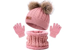 ZLPBAO 3 in 1 Kinder Wintermütze Schal Handschuhe Set, Wintermütze Schal Handschuhe Mädchen Set Kindermütze Strickmütze Kinder Mütze Schal Set Runder Schal für Kinder 0-4 Jahre