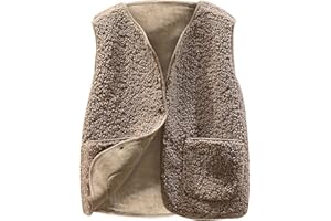 CSYX Teddy Fleece Weste Damen Ärmellos Fleecejacke Kurz V-Ausschnitt Fleeceweste Knöpfen Teddyfleece Jacke Locker Westen Winter Wärme Teddyweste Outdoor Winterjacke Plüschweste Übergangsjacke Pelzjacke