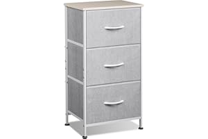 WLIVE Chest of Drawers, Fabric Drawers with 3 Drawers, Storage Unit with Easy Pull Handle, Wood Top and Steel Frame for Bedroom, Living Room, Kids Room, Light Grey