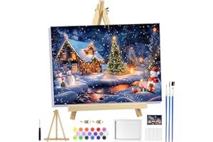 MOGTAA Noël Peinture Numero Enfant Adulte avec Cadre, Hiver Peinture par Numero Adulte avec Chevalet, DIY Numéro d'Art Kits, Loisirs Créatifs Adultes, pour décoration, 20x30cm