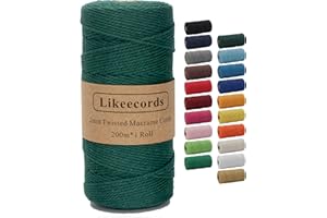 Likeecords Makramee Garn 2mm x 200m Baumwollgarn Makramee-Seil, Makramee-Schnur,Bunte Baumwoll-Bastelschnur zum Aufhängen Pflanzenaufhänger Basteln Stricken (Dunkelgrün)