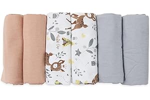 ‎FENSILO FENSILO Moltontücher, 6er Pack-Flanellwindeln aus 100% Baumwolle-80x80cm,Moltonwindel Spucktücher Baby, Spucktuch Flanell Moltontuch Unisex Spucktücher für Jungen oder Mädchen Rosa Animal grau