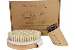 Stephanie Franck Beauty - Duo Dry Brushing Body & Face Brushes - pour le Massage à sec du Corps (ferme) et du Visage (ferme) en Poils naturels