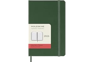 Moleskine Agenda Quotidien, Agenda Journalier 2026 12 Mois, Avec Couverture Rigide et Fermeture Élastique, Format Pocket 9x14, Couleur Vert