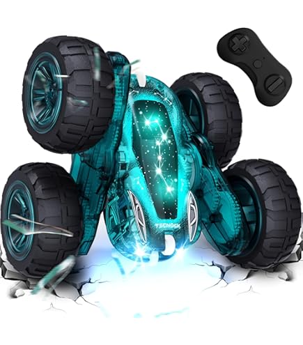 Tecnock Amfibische op afstand bestuurde autoboot voor kinderen, 4WD RC stuntauto met handbediening, 2,4 GHz RC auto's met waterdichte afstandsbediening, led-cadeaus voor jongens en meisjes