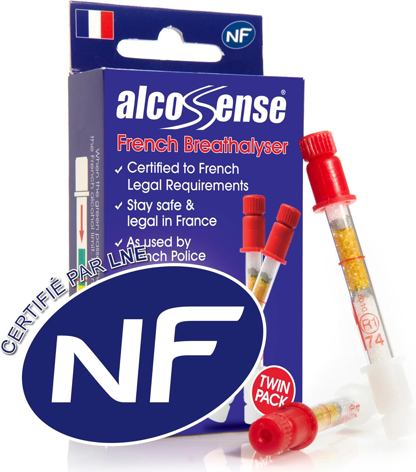 AlcoSense French NF Certified Breathalyzers for France & European Travel - Certified by National Laboratory of France - Breathalyser Twin Pack - NF Approved Alcohol Tester - European Breathalyser Kit