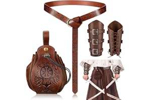 SATINIOR Halloween Nekromanten Anzug Mittelalterliche Accessoires Set Mittelalter Armschienen Geprägter Mittelalter Gürtel Kunstleder Gürtelbeutel für Wikinger Piraten Hexe Ritter Renaissance Kostüm