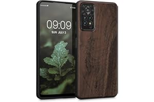 kwmobile Carcasa Compatible con Xiaomi Redmi Note 11 Pro/Note 11 Pro (5G) / Note 12 Pro (4G) Funda - Funda de Madera de Nogal con Bumper antigolpes - Ola Japonesa