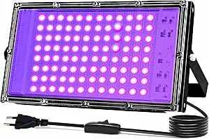 Indmird 100W Luce Nera UV, Faretto uv LED 395-400nm Potente Faro UV Led con Spina, Impermeabile IP66 Luce Ultravioletta Black Light per Festa Glow, Natale, Halloween, Bar, Acquario