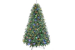 SHareconn 6FT Pre-Lit Artificial Christmas Tree with 330 Warm White & Multicolor LED Lights, 8 Light Modes, Xmas Tree with 1018 PE & PVC Branch Tips, Metal Stand, Easy Assembly and Foldable
