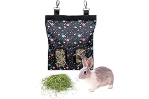 LENPESTIA Sac de Foin Lapin Sac a Foin Cochon d'Inde Sac Distributeur de Foin mangeoire à Foin pour Lapin Chinchilla Hamster Petits Animaux (2 fenêtres, Motif Noir)