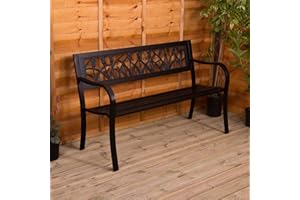 Garden Vida Banc de jardin en acier, motif tulipe, 3 places, meuble d’extérieur, pour parc et patio, Noir