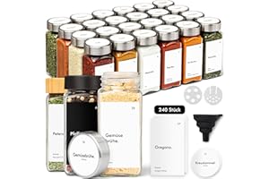 KIVY Gewürzgläser mit Streueinsatz [24x 120ml] + 240 Wasserfeste Label - Luftdichte Gewürzgläser eckig - Gewürzdosen Set - Gewürzstreuer Glas - Spice jars - Gewürze Aufbewahrung - Edelstahl