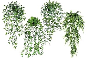 NANQWIN 4 Packs Artificial Hanging Plants,fake plant forDecorations, Green Home Decoration, Artificial Vine Leaves for Indoor and Outdoor (Shurb5)