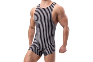 YUFEIDA Men's Sports Undershirt Jumpsuit Leotard Slim Fit Bodysuit All in One Pajamas Wrestling Singlet Underwear