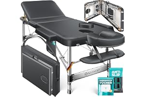 Kesser® Massagebord med 3 zoner upp till 250 kg, hopfällbart massagebord, justerbar, bärbar resväska, kosmetisk säng, terapisäng, tillbehör, nackstöd i aluminium