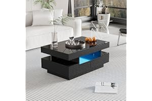 ‎MERAX Merax Wohnzimmertisch, LED Couchtisch mit Stauraum, Hochglanz Kaffeetisch Wohnzimmer mit Vier Schubladen, Modern Coffee Table, 80 x 50 x 36 cm, Schwarz