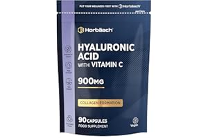 HORBÄACH Hyaluronic Acid Supplement 900mg (500-700 KDA) | High Strength Vegan Bioavailable Formula with Vitamin C | 90 Capsules | by Horbaach