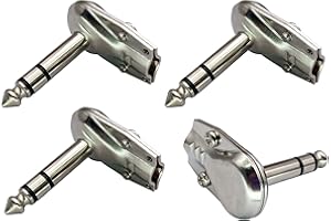 AAOTOKK Angle Droit Adaptateur Métal 90 Degrés 3Pôles 6,35 mm 1/4''Mâle Stéréo TRS Plat Pancake Style Prises Microphone Connecteurs Pour Haut Parleur Câble Raccordement Guitare(4Pack/3Pôles)