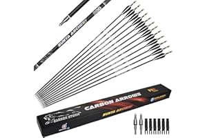 Sunya Pfeile für Bogenschießen. Spine 400/500, 30 Zoll Carbonpfeile, Bogen Erwachsene Jagdpfeile für Recurvebogen Compoundbogen. 12er Pack