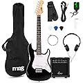 MAX GigKit Junior Guitare Électrique Enfant 3/4 Noire avec Ampli 20W, Housse, Sangle, Câble et Accessoires, Kit Complet Débutant Garçon ou Fille 8 à 12 Ans, Idéale pour Apprendre et s’Amuser