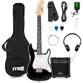 MAX GigKit Junior 3/4 Electric Guitar for Kids - Gloss Black | 3/4 size for kids ages 8-12, 20W amplifier included, set with