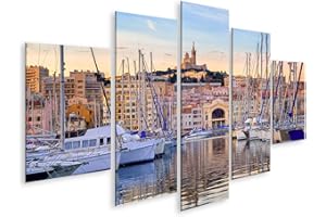 islandburner Tableau sur Toile Yachts Vieux Port Marseille France Reflétant Eau Calme Unterhal Cadre Affiche Poster Murale Tableaux