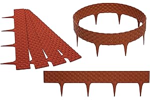 GARDENIX 3,2m Rattan Beeteinfassung Beetumrandung Rasenkante Gartenpalisade Beetzaun (Rot/Terracotta)