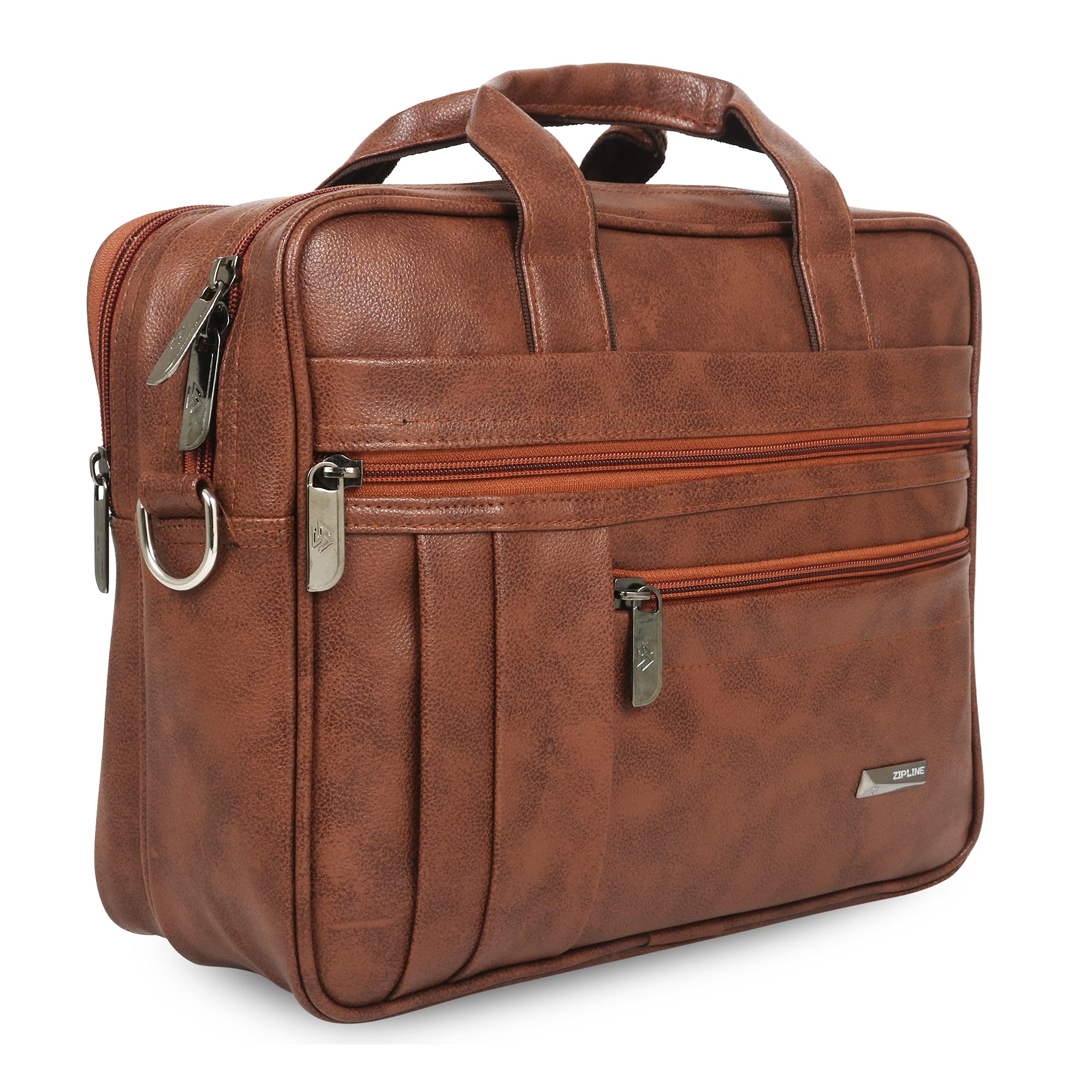 Zipline Office Faux Leather SMALL laptop bag for Men - Fits 13 inch Laptop/Tablet Messenger Bags For Mens (1-Tan Bag)