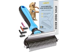 MalsiPree Dog Grooming Brush for Shedding - 2 in 1 Deshedding Tool and Undercoat Rake - Long and Short Haired Dog Brush, Cat Brush - Dematting Comb and Dog Brushes for Shedding (Large, Blue)