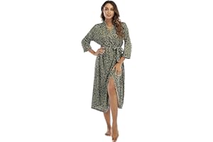 MAGIC ARMOR Damen Bademantel Leichter 3/4 Ärmeln Morgenmantel, Weich und V-Ausschnitt Kimono Roben Langes Nachtwäsche mit Taschen S-XXL