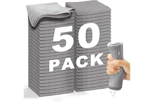 WEAWE® Mikrofasertücher - Serie 2100 (33x33cm) Superweiches, Hochsaugfähiges putztücher Lappen küche, wiederverwendbar, fusselfrei, waschmaschinenfest Microfasertücher Grau (50 Stück)